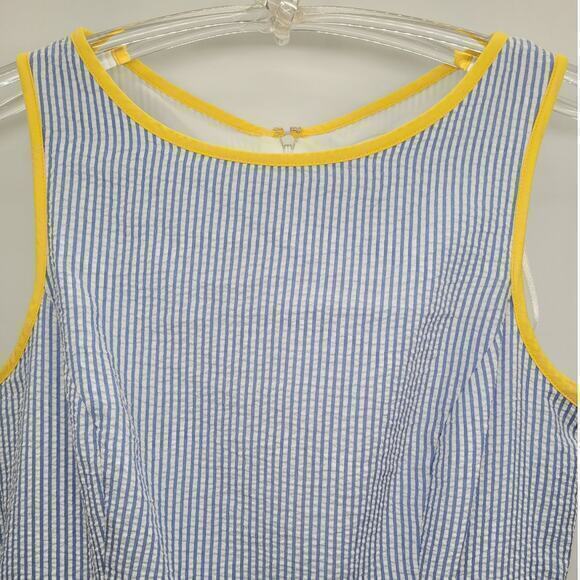 Elle Seersucker Striped Contrasting Trim Sleeveless Midi Fit n Flare Dress - Picture 6 of 14